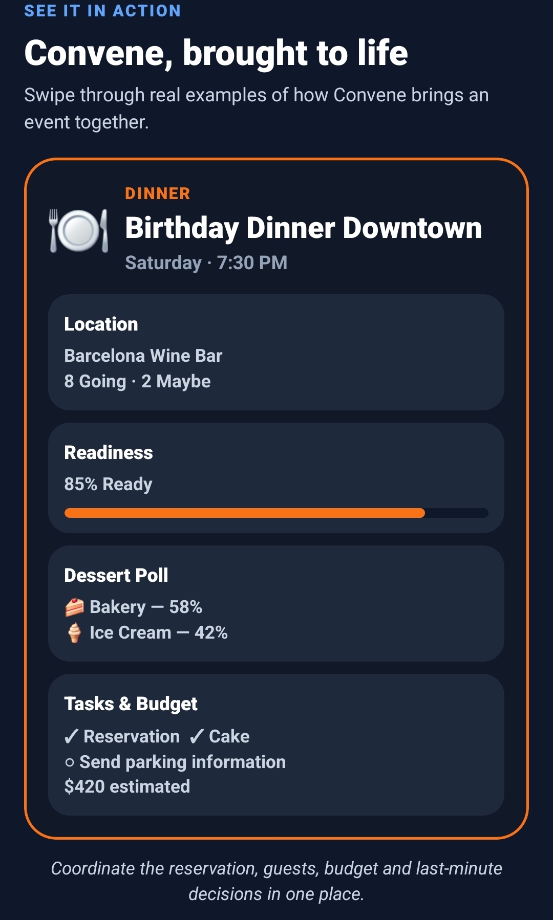 Convene example: Dinner planning