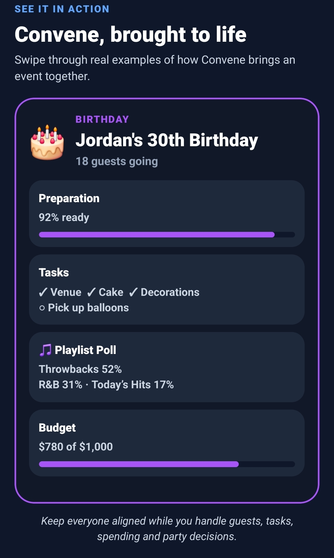 Convene example: Birthday planning